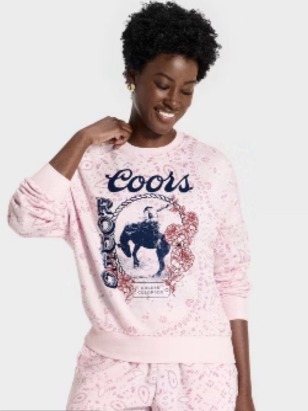 Coors Rodeo paisley fleece pullover sweatshirt light pink L NWT